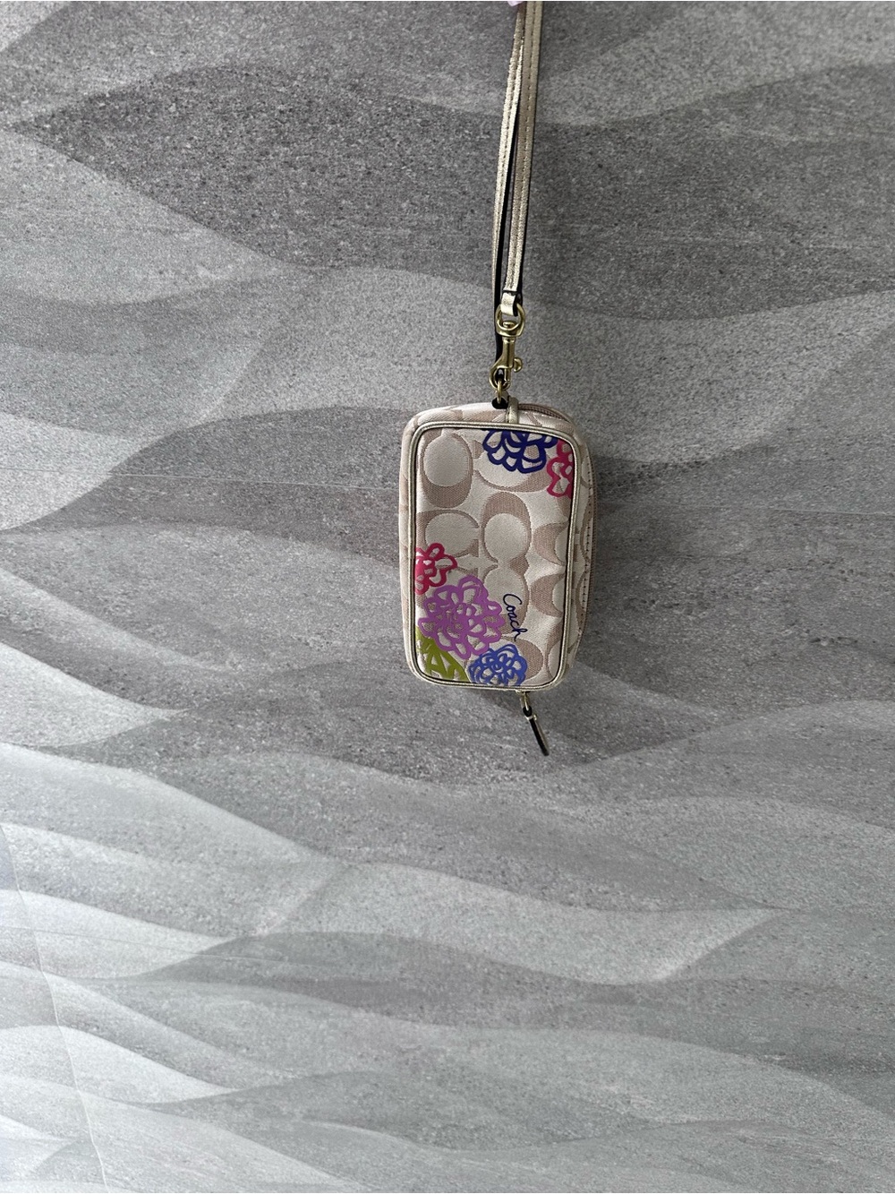 Coach Beige Signature Canvas Wristlet with Multicolor Floral Print - Picture 2 of 5